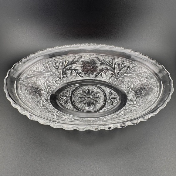 Anchor Hocking Other - Anchor Hocking Oval Glass Dish Sandwich Pattern 8.5 in Vintage Depression Glass